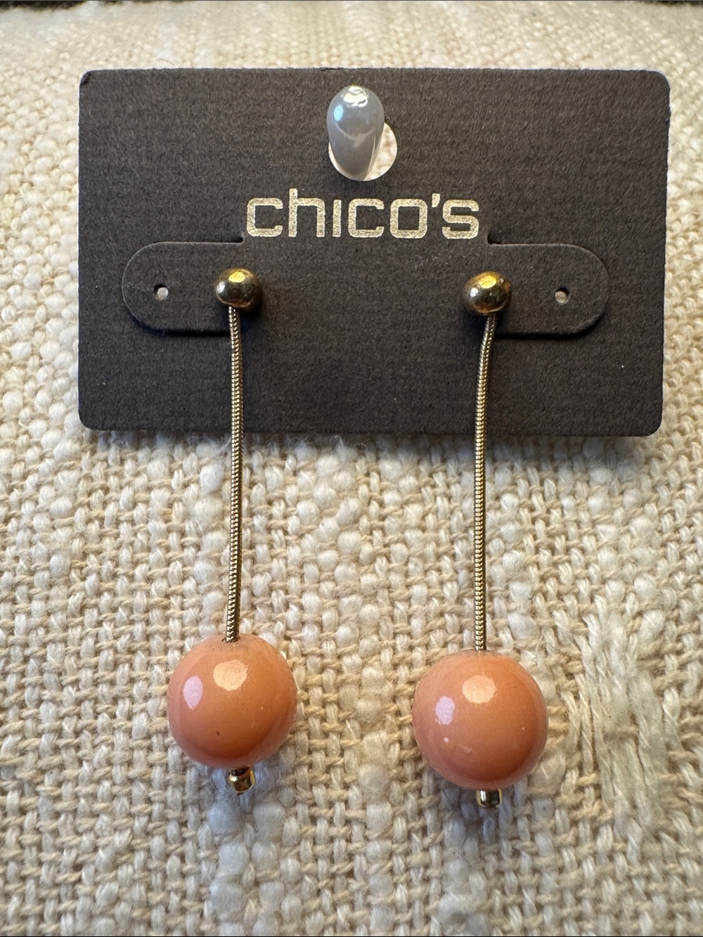 0126-Chico's Coral Bead Drop Dangle Earrings